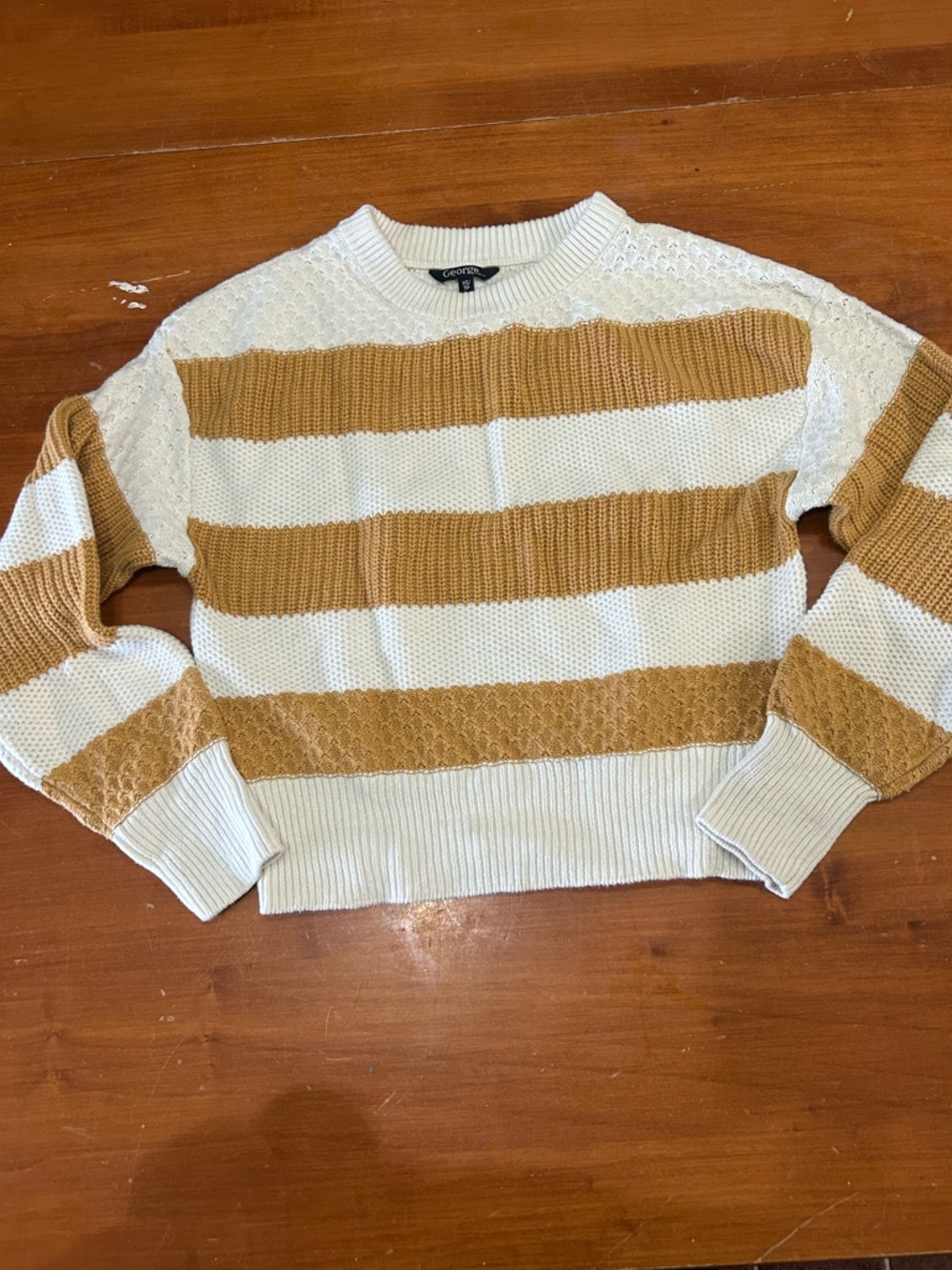 George Striped Crewneck Sweater in Cream and Tan